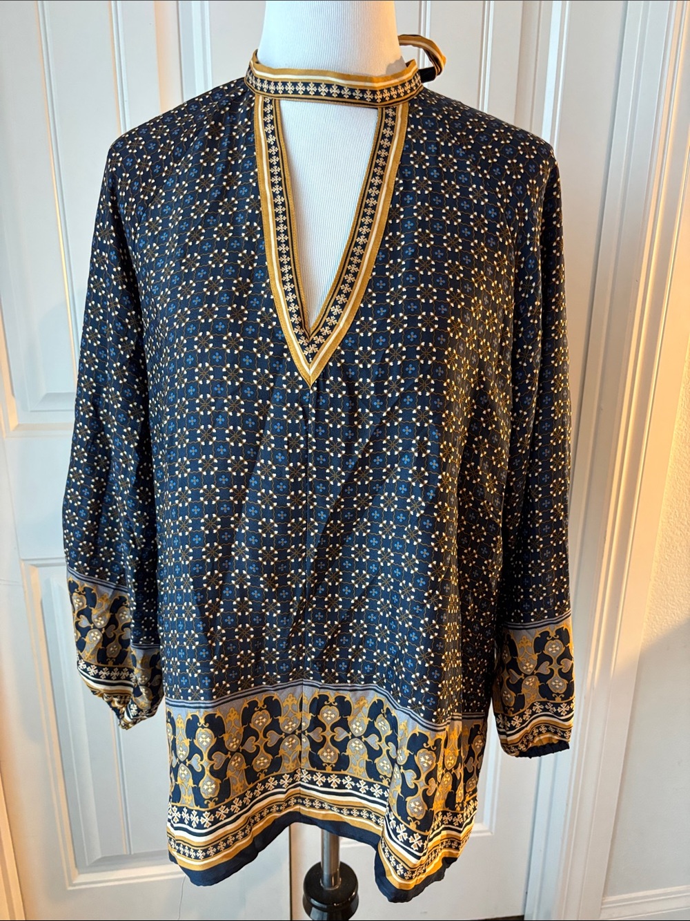 Max Studio Navy and Gold Printed Tunic